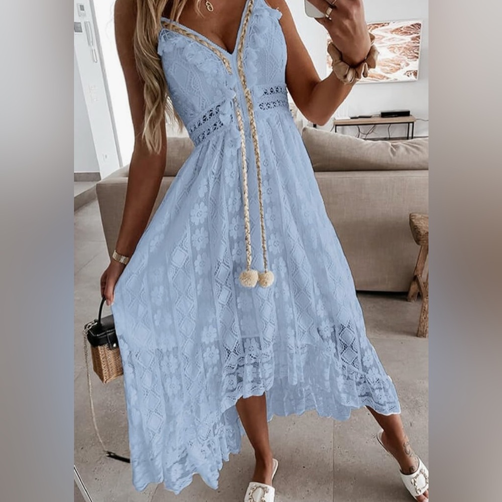 Cupshe light blue lacy high-low dress - large